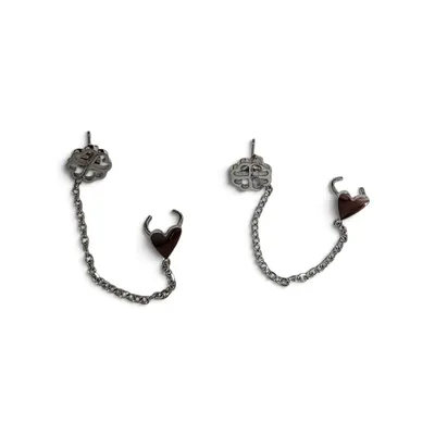 Arete trebol con conciencia corazon 6.5cm plateado