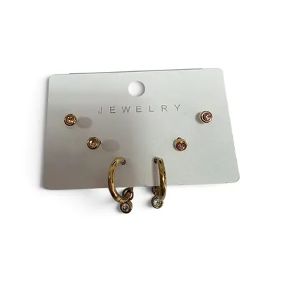 Set aretes cristales rosas acero dorado