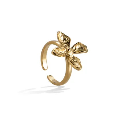 Anillo ajustable flor 4 petalos efecto martillado 20mm