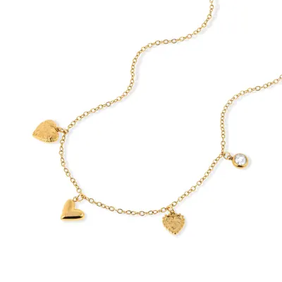 Collar con dijes colgantes de corazon y cristal 45-50cm