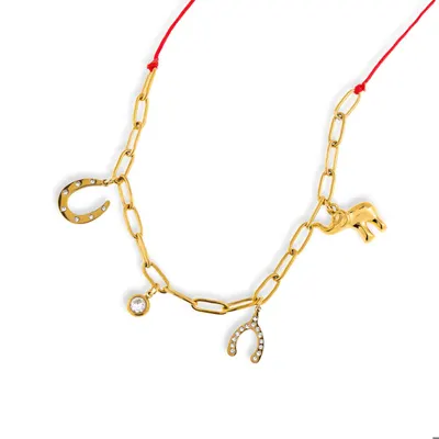 Collar cadena mixta con hilo y dijes de la suerte 45-50cm