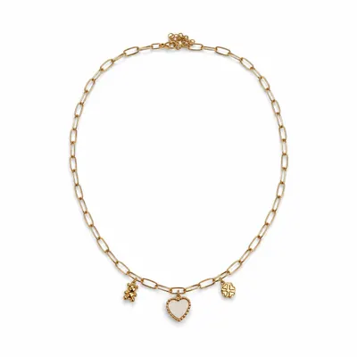 Collar con dije de oso trebol y corazon