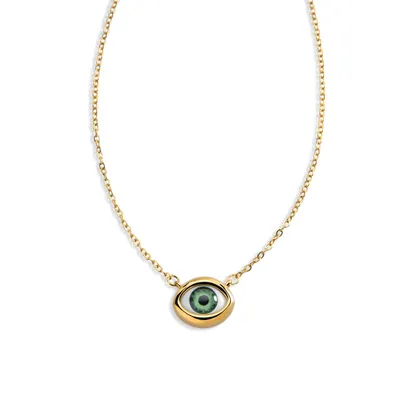 Collar con dije ojo realista verde 52-57cm