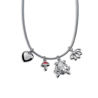 Collar cola de raton con corazon hongo rana y flor de loto 45cm