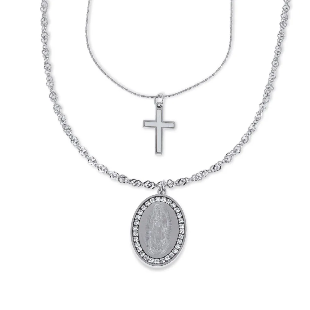 Collar doble Cruz y Medalla Virgen de Guadalupe con cristal 60-65cm — foto 1 de 2