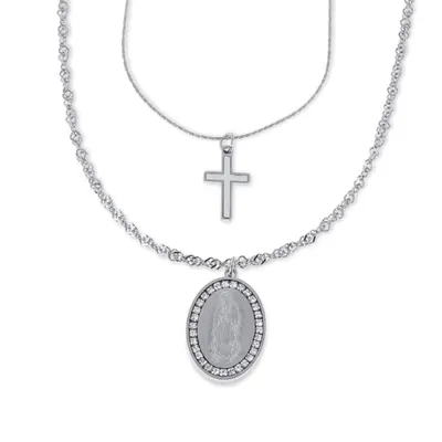 Collar doble Cruz y Medalla Virgen de Guadalupe con cristal 60-65cm