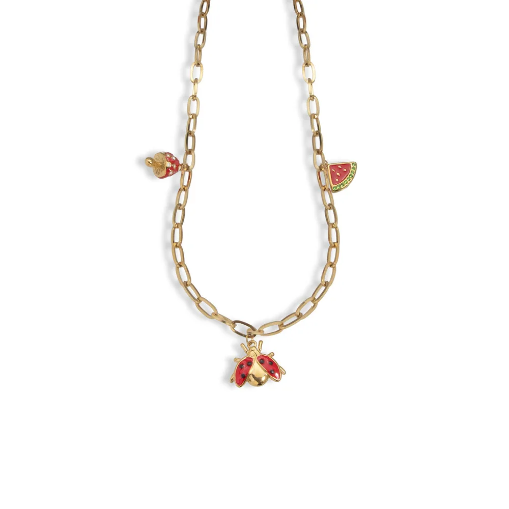 Collar eslabon largo dijes colgantes hongo sandia mariquita esmaltados 50-55cm — foto 1 de 2