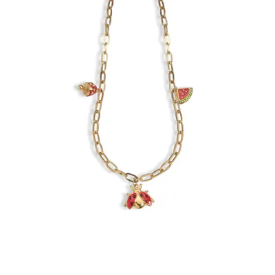 Collar eslabon largo dijes colgantes hongo sandia mariquita esmaltados 50-55cm