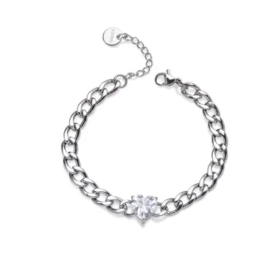 Pulsera barbada con cristal de corazon 17-20cm/10mm