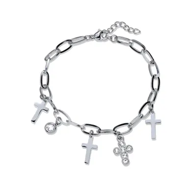 Pulsera con colgantes de Cruz y cristales 17-20cm