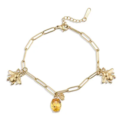 Pulsera dijes de abeja y cristal amarillo ovalado 18-21cm