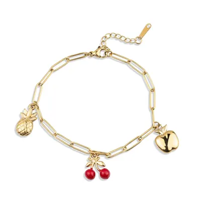 Pulsera con dije de cerezas esmaltadas piña y manzana 18-21cm