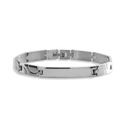 Pulsera con placa eslabon rectangulares grabado de media luna 21cm