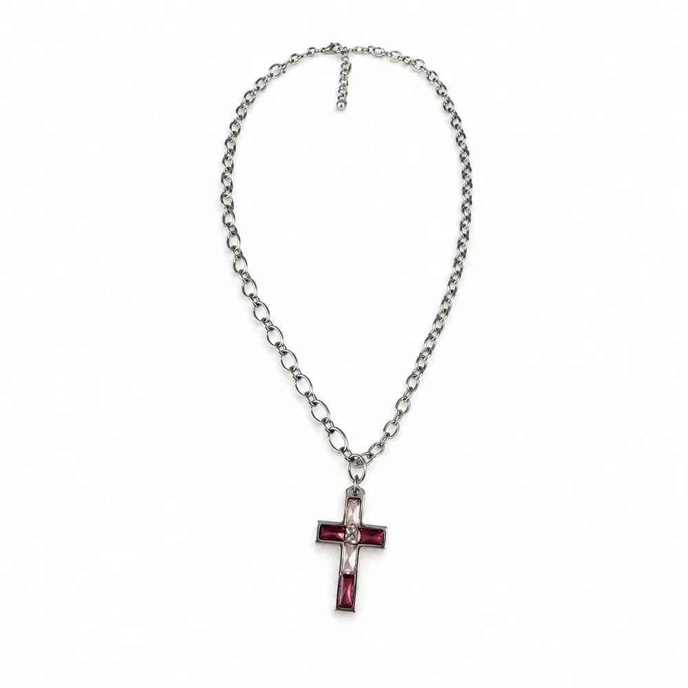 Collar cruz cristal rosa 45cm plateado — foto 1 de 1