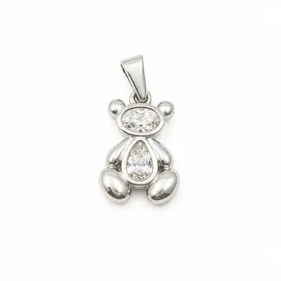 Dije oso 13x26mm c/circonia cristal bicelado plateado
