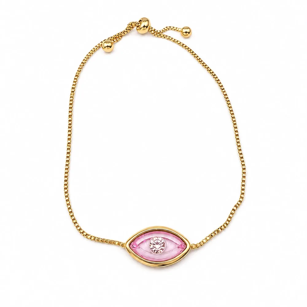 Pulsera ajustable ojo cristal rosa acero dorado — foto 1 de 1