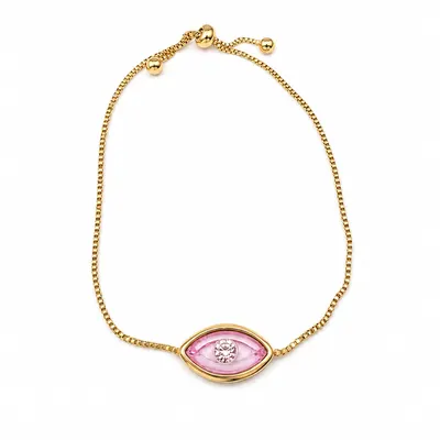 Pulsera ajustable ojo cristal rosa acero dorado
