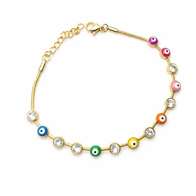 Pulsera rondel ojo multi y cristal acero dorado