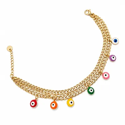 Pulsera doble barbada ojito 6mm acero dorado